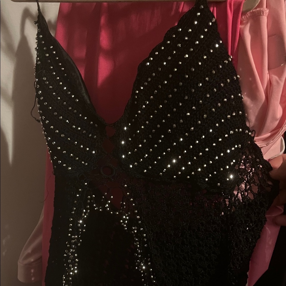 Black Crochet cami with Rhinestone Accents